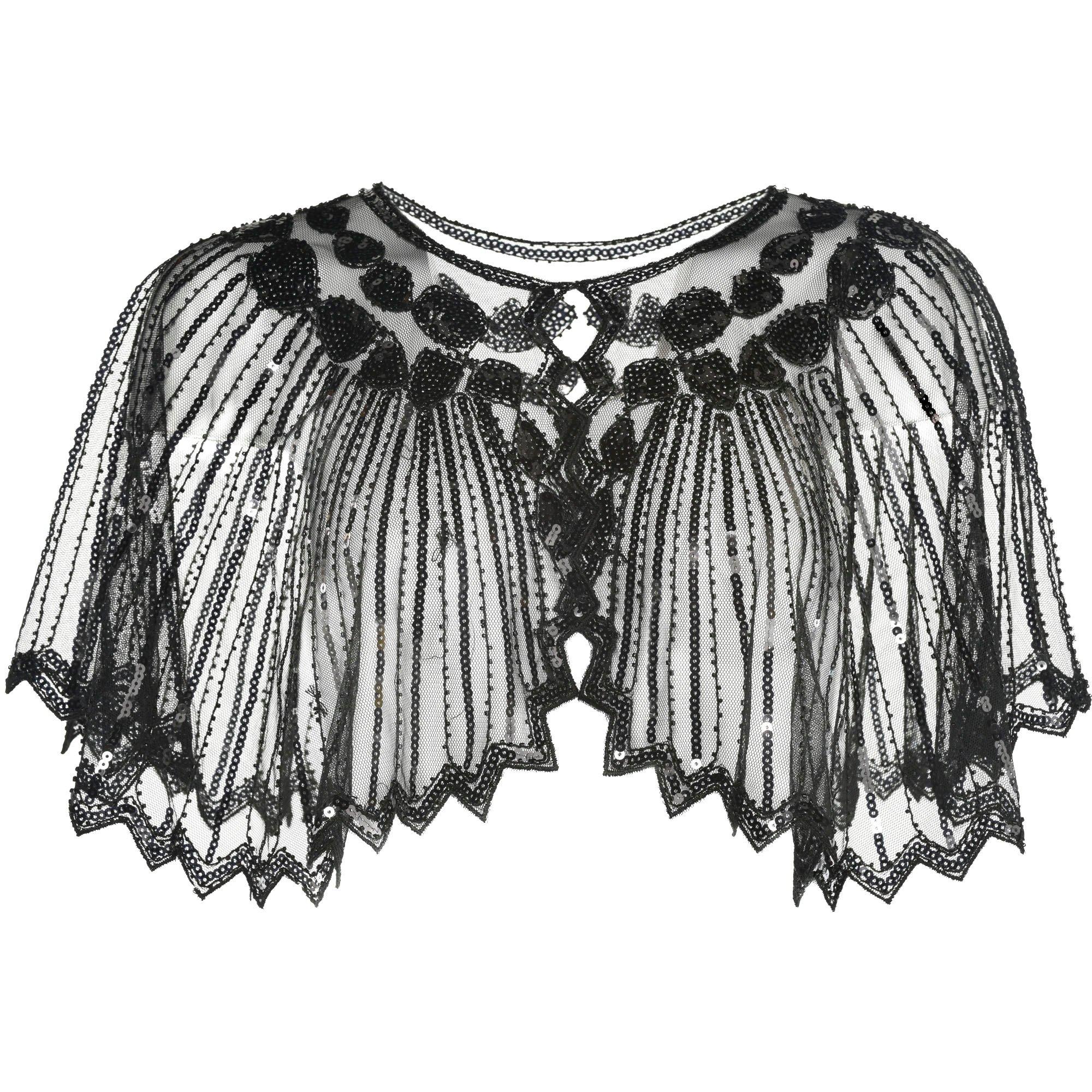 Black 20s Fancy Sheer Capelet