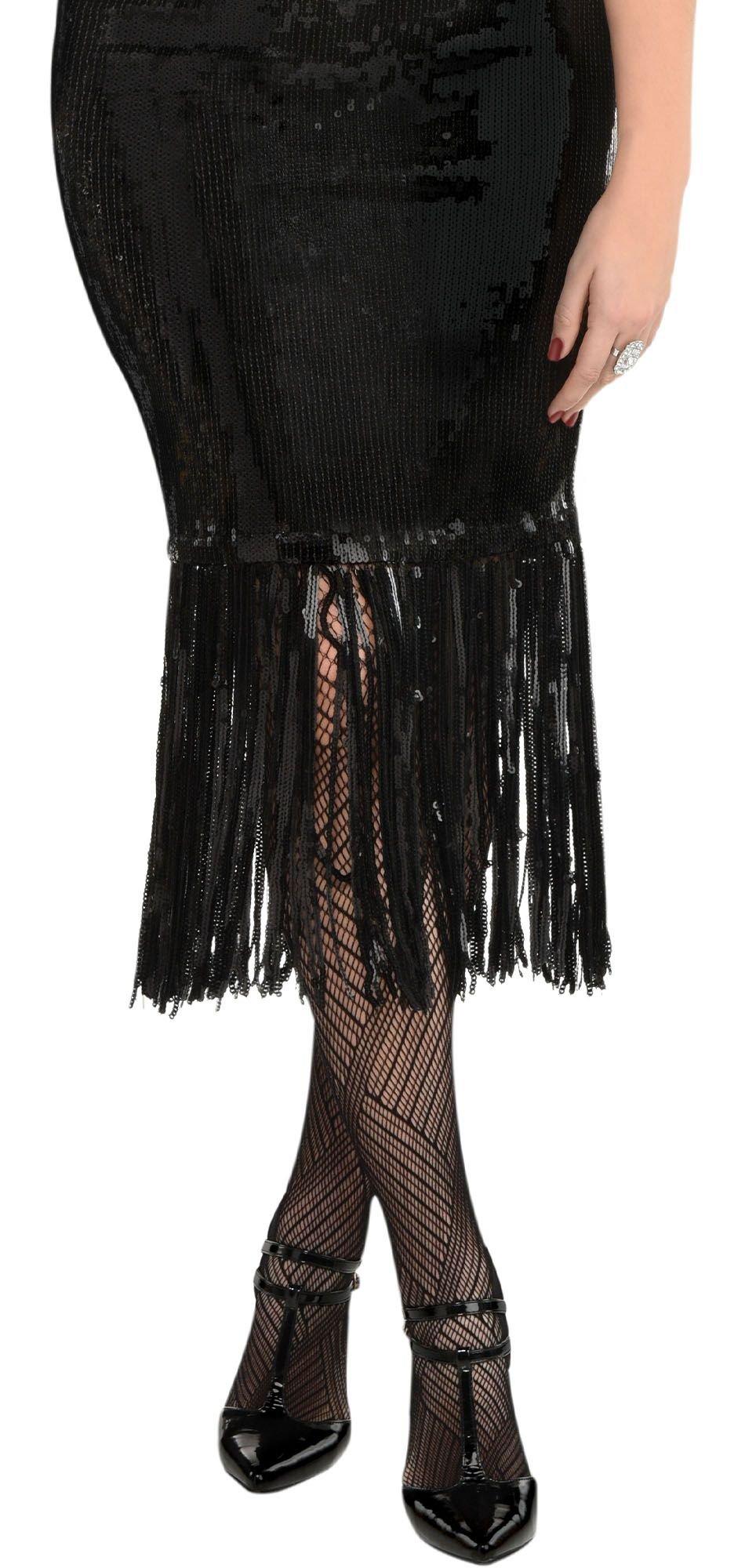 Black High Waisted Midi Fringe Skirt - Black / S