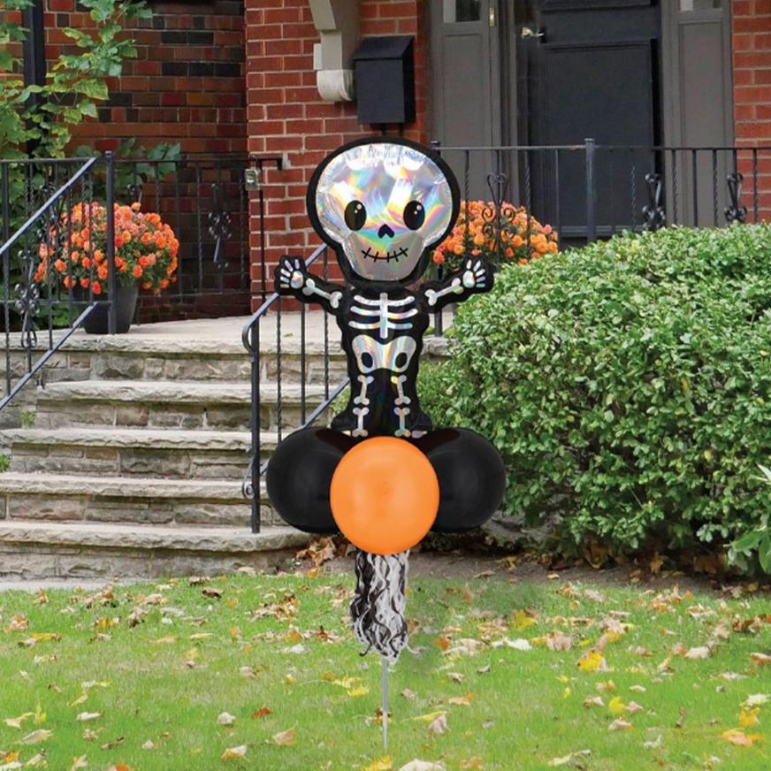 Air-filled Iridescent Skeleton Foil & Latex Balloon Yard Sign, 64in