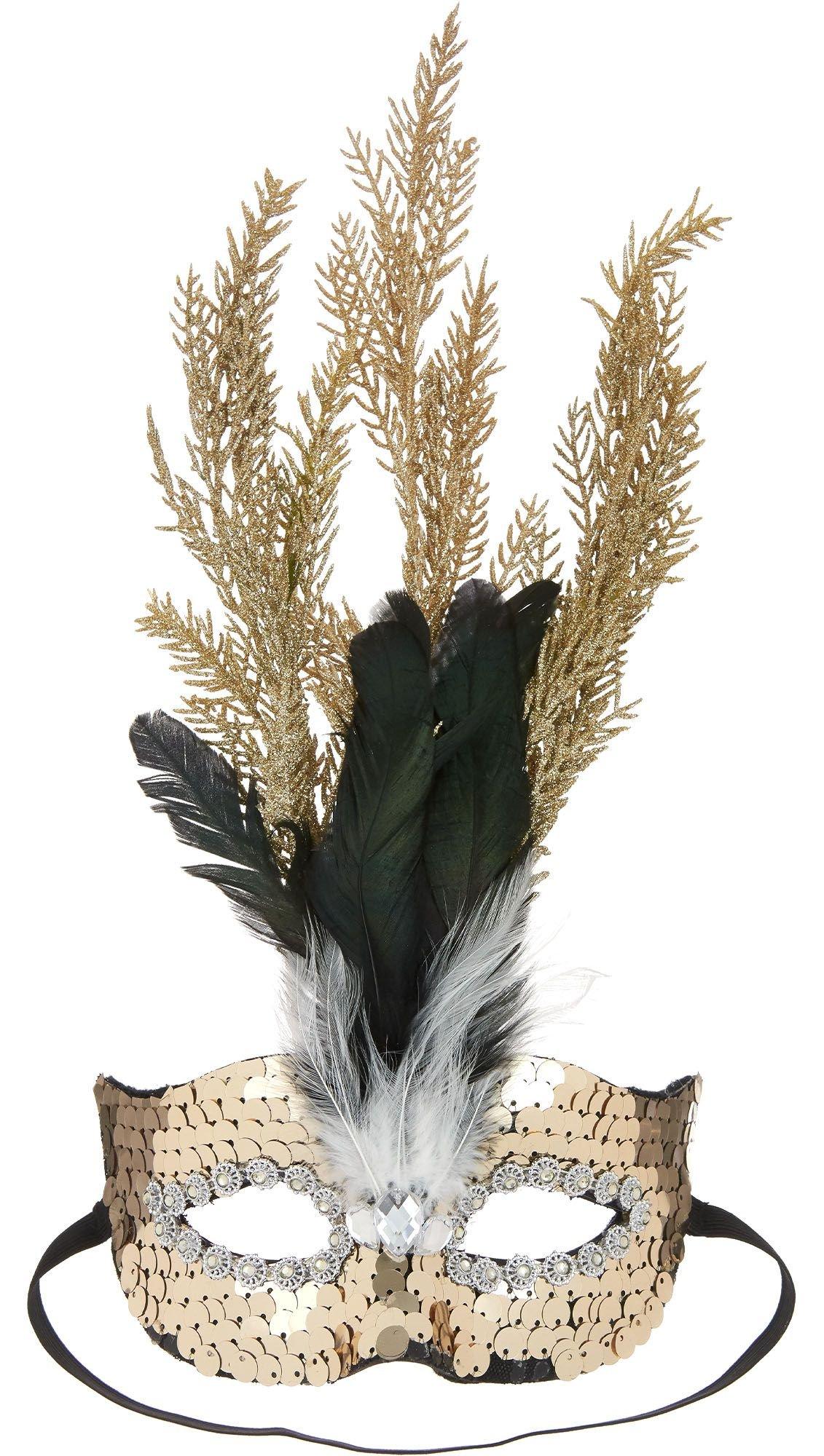 Gold Leaf & Black Feather Masquerade Mask