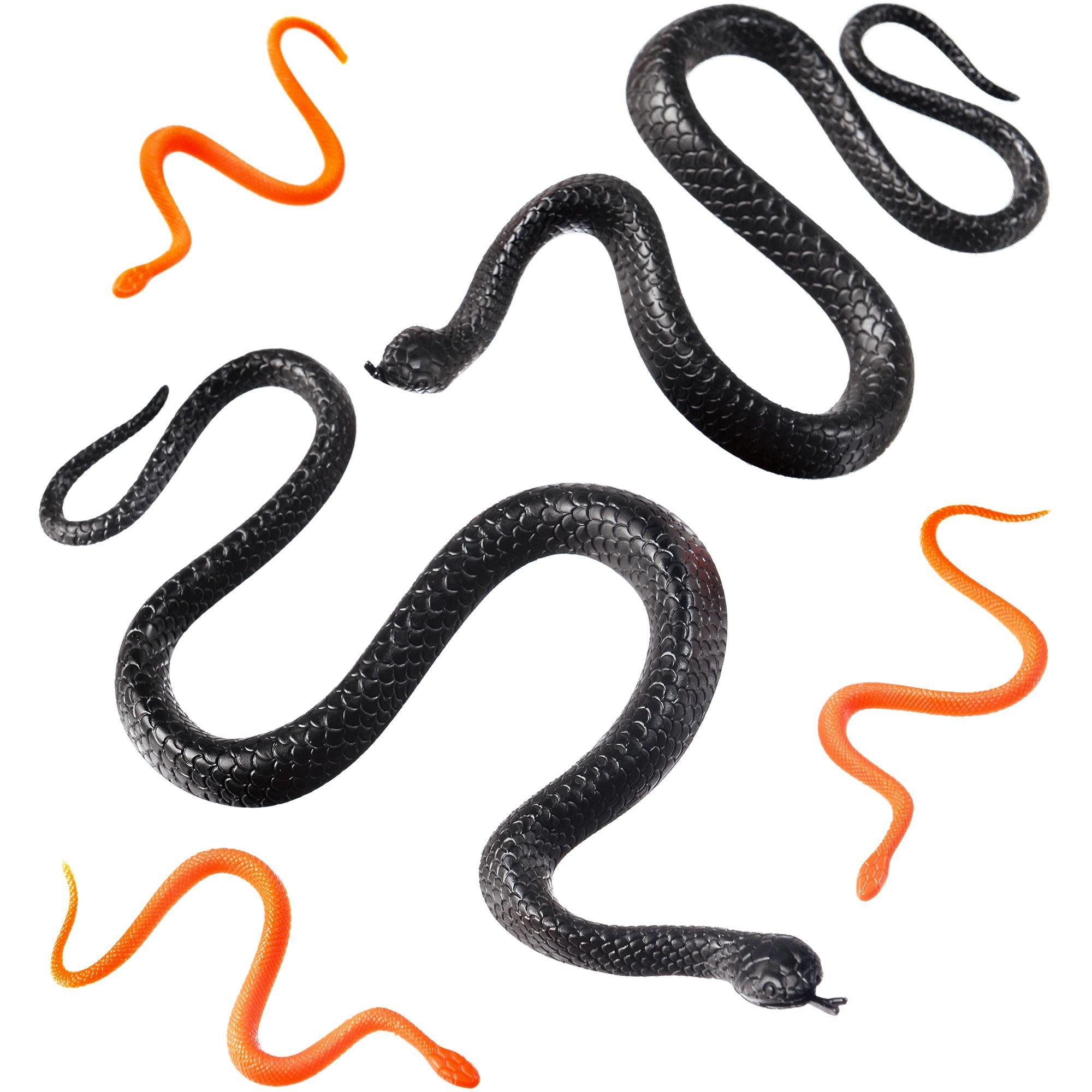 Black & Orange Plastic Snakes, 24ct