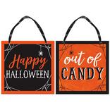 Classic Orange & Black Halloween Out of Candy Reversible Fiberboard Sign, 12in x 12in