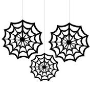 Classic Black & White Spiderweb Die-Cut Paper Fan Decorations, 3ct