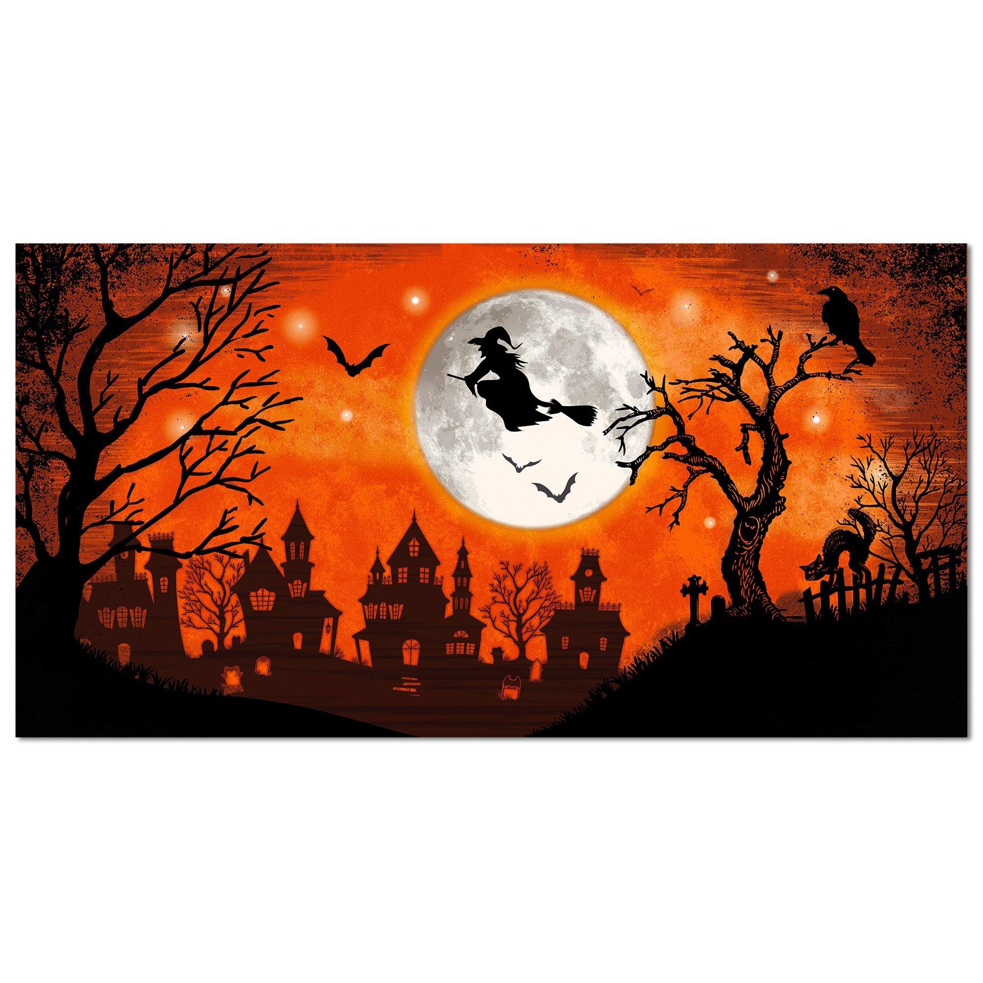 Classic Orange & Black Witch Plastic Scene Setter Add-On, 5.4ft x 2.8ft