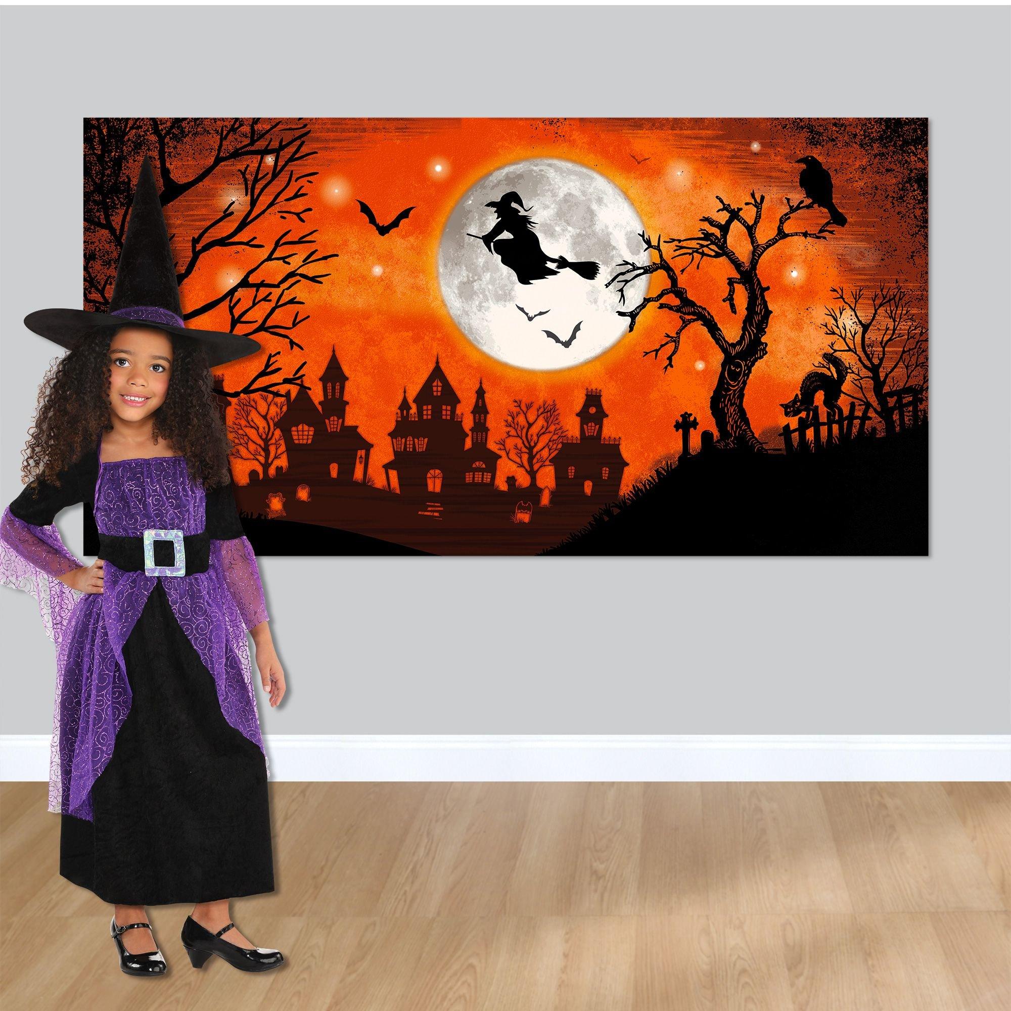 Classic Orange & Black Witch Plastic Scene Setter Add-On, 5.4ft x 2.8ft