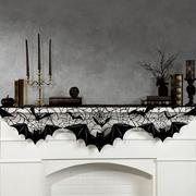 Classic Black Bats Woven Fabric Mantel Scarf, 6ft x 2.3ft