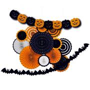 Classic Orange & Black Halloween Paper Fan Decorating Kit, 14pc