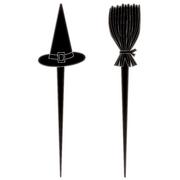 Classic Black & White Halloween Witch Plastic Cocktail Picks, 2.75in, 10ct