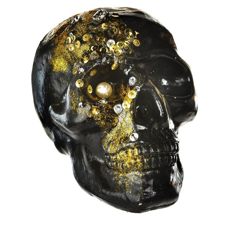 Glitter Glam Boneyard Jeweled Skull Plastic Decoration, 6.5in x 8.75in