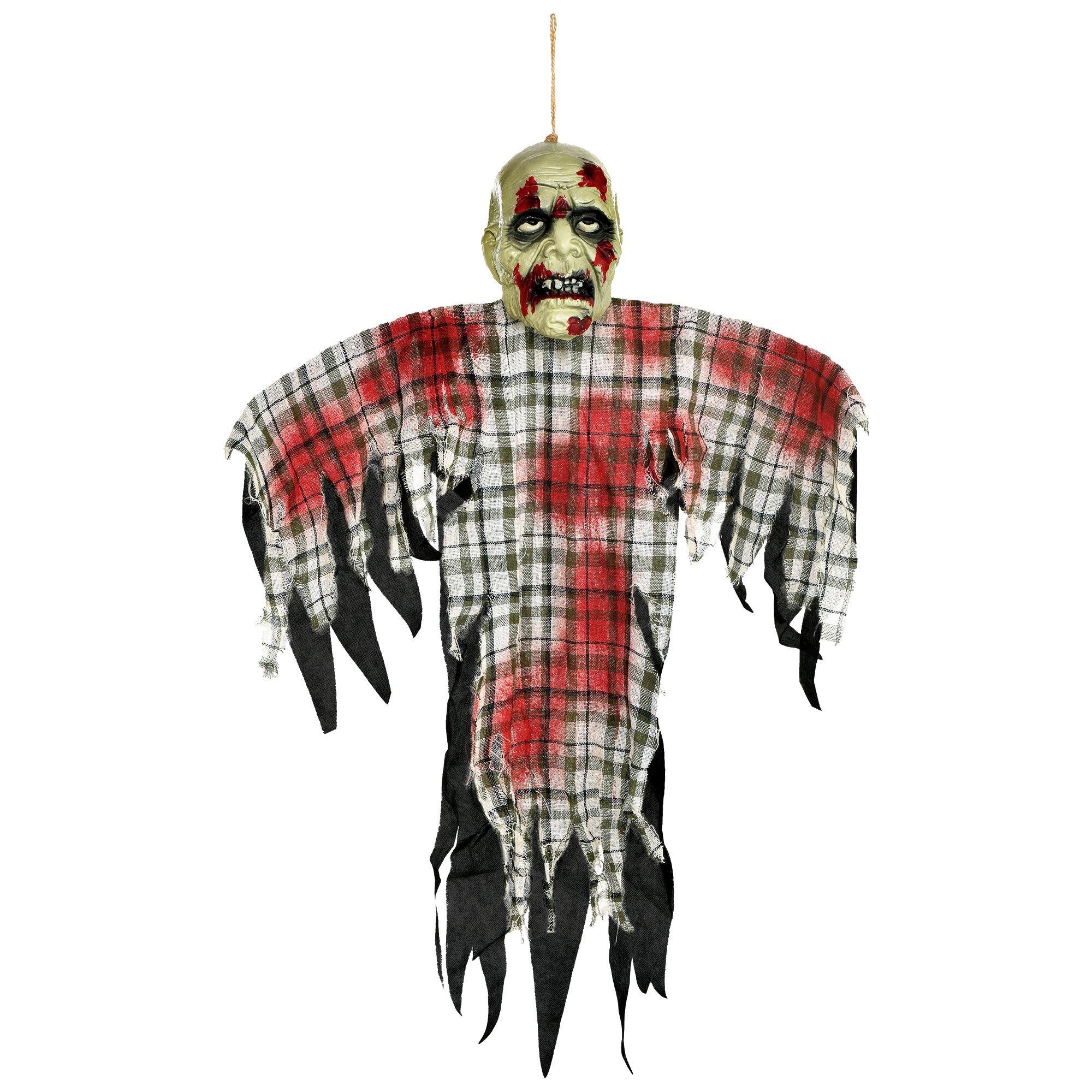 Bloody Zombie in Plaid Fabric & Plastic Hanging Decoration, 48in