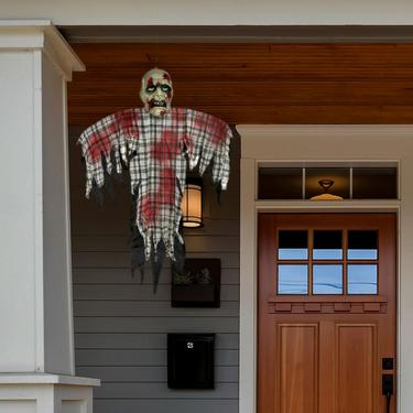 Bloody Zombie in Plaid Fabric & Plastic Hanging Decoration, 48in
