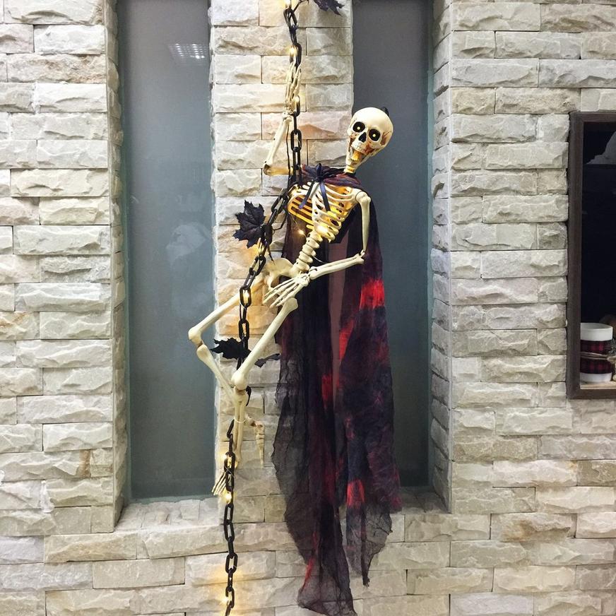 Light-Up Gothic Climbing Skeleton Plastic & Fabric Hanging Decoration, 1.3ft x 5.4ft