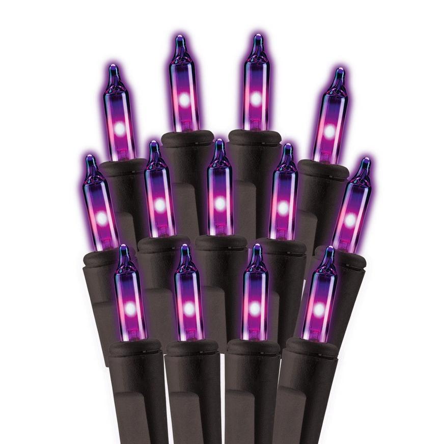 Purple Incandescent Plastic String Lights, 100 Bulbs, 21ft