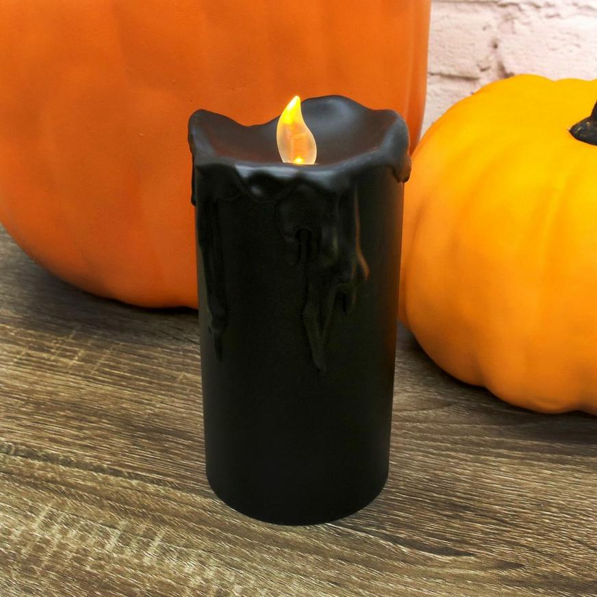 Flickering Black LED Plastic Pillar Candle, 3in x 6in
