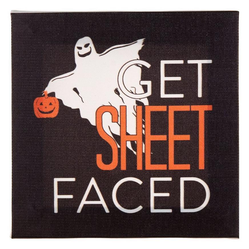 Ghost Get Sheet Faced Halloween Wood & Canvas Sign, 5in x 5in