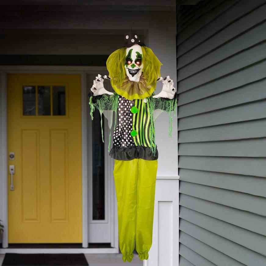 Light-Up Animated Shaking Horror Clown Fabric & Plastic Hanging Decoration, 34.6in x 53.1in