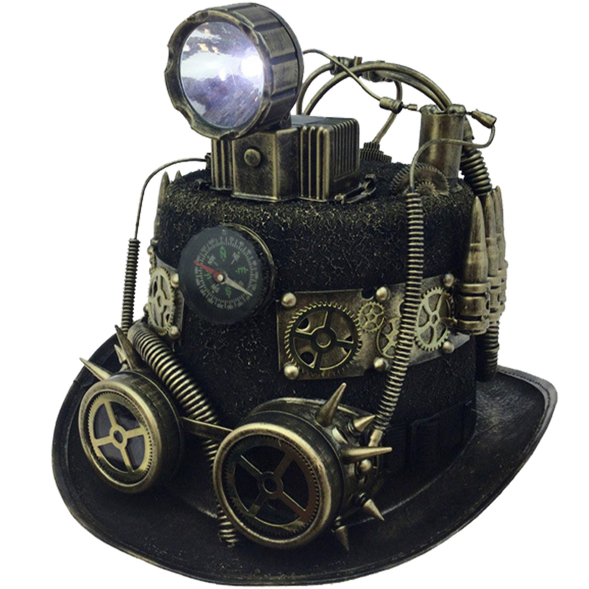 Light-Up Black & Gold Steampunk Top Hat