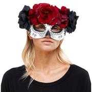 Black & Red Floral Day of the Dead Masquerade Mask