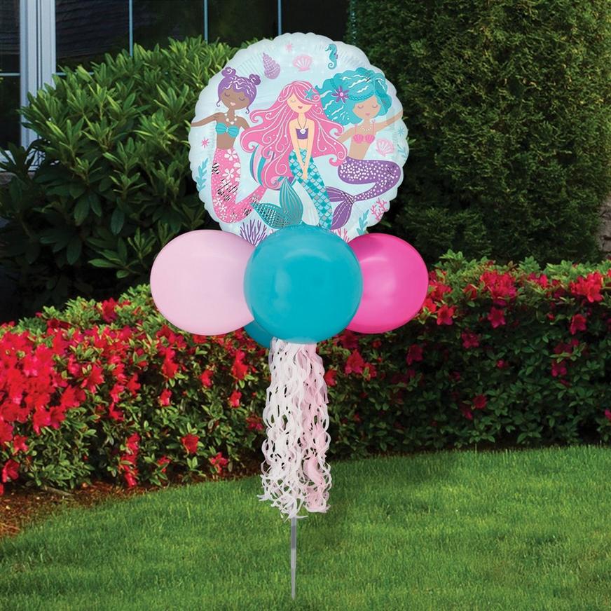 Air-Filled Shimmering Mermaid Foil & Latex Balloon Yard Sign, 62in
