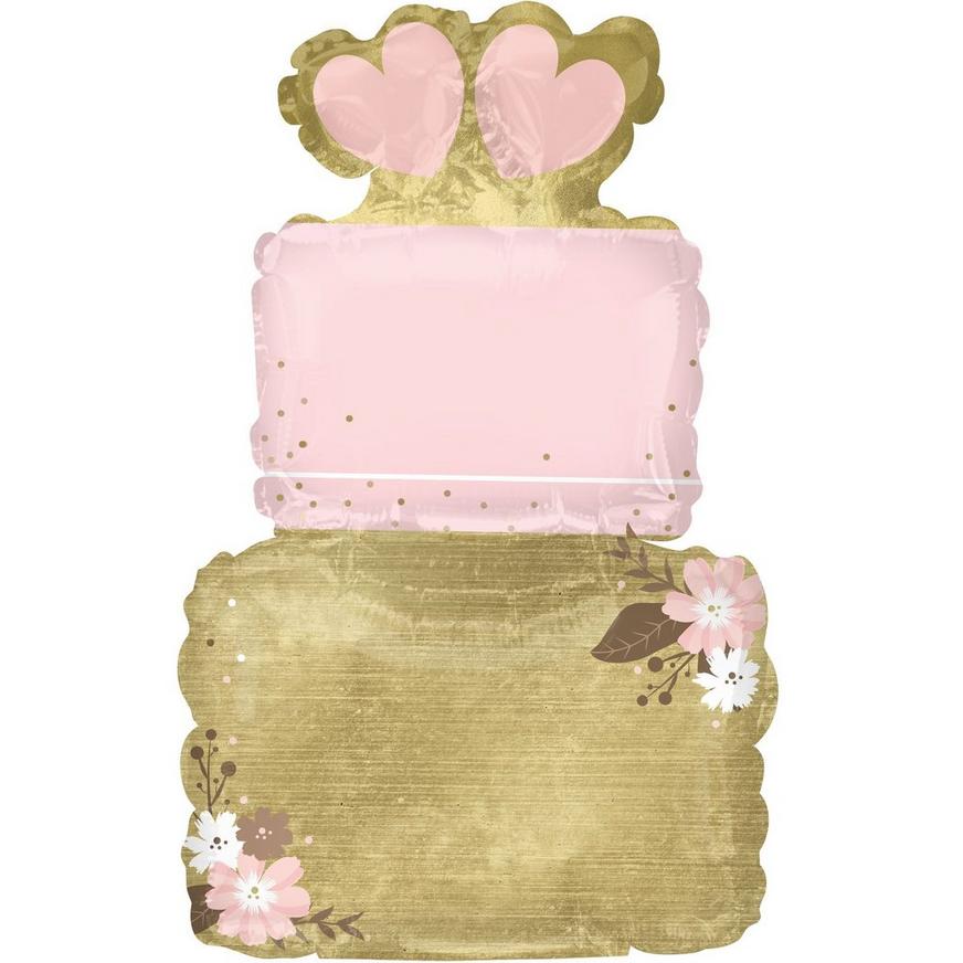 Air-Filled Pink & Gold Tiered Wedding Cake Foil Balloon, 11in x 17in