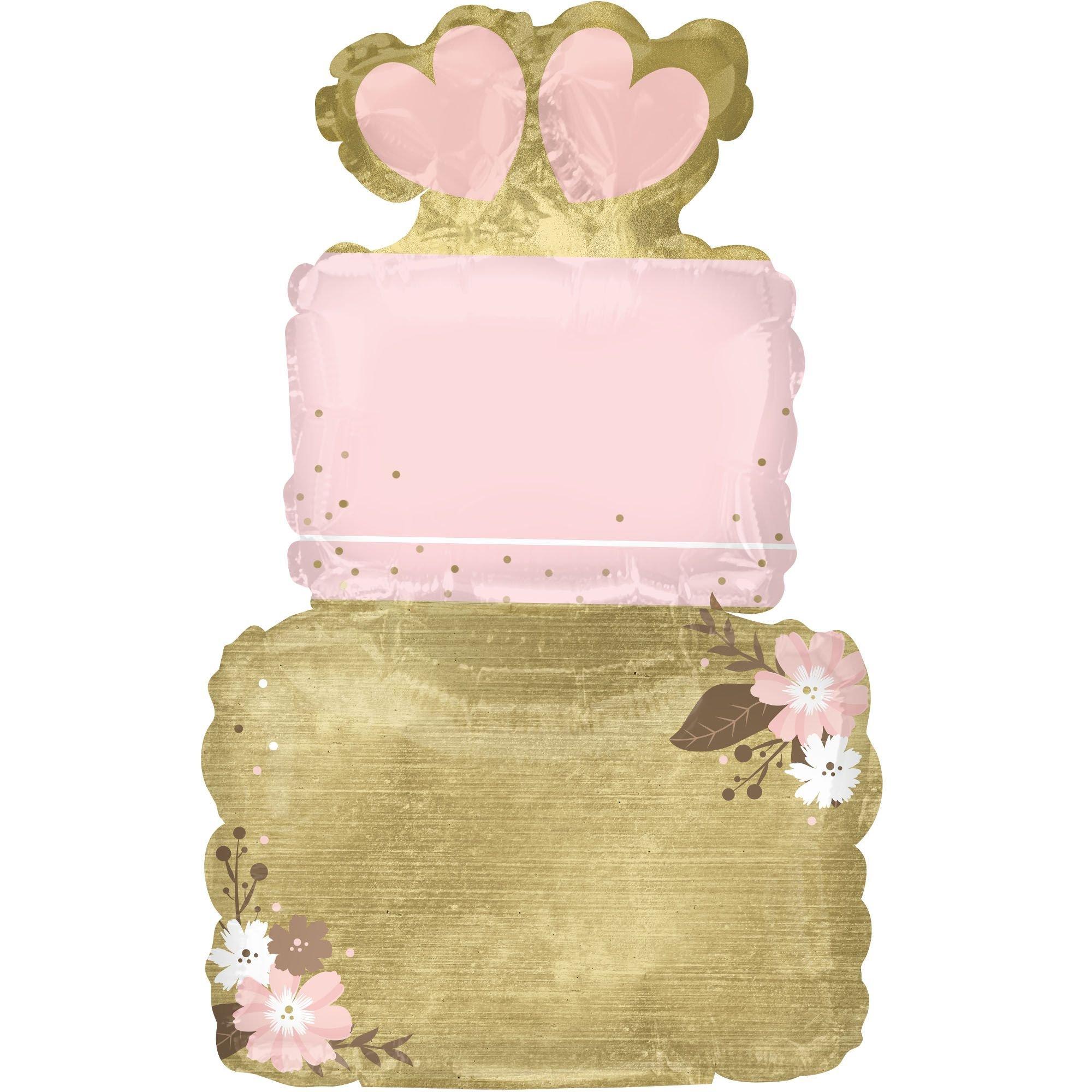 Air-Filled Pink & Gold Tiered Wedding Cake Foil Balloon, 11in x 17in