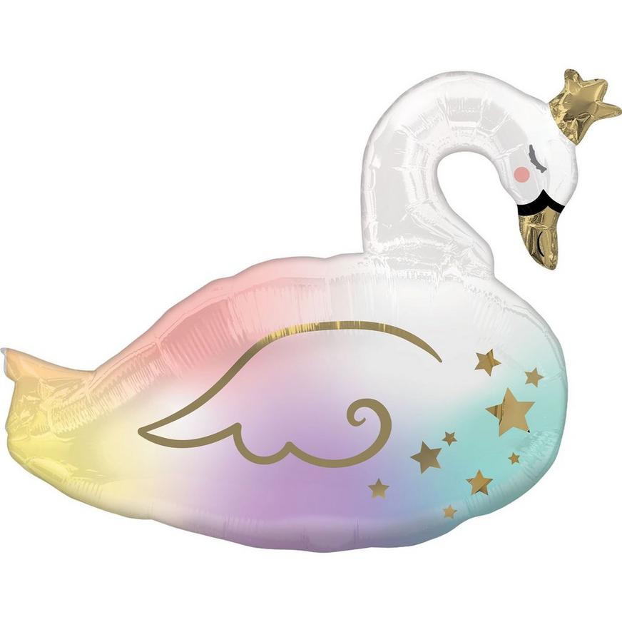 Air-Filled Multicolor Swan Foil Balloon, 18in x 19in