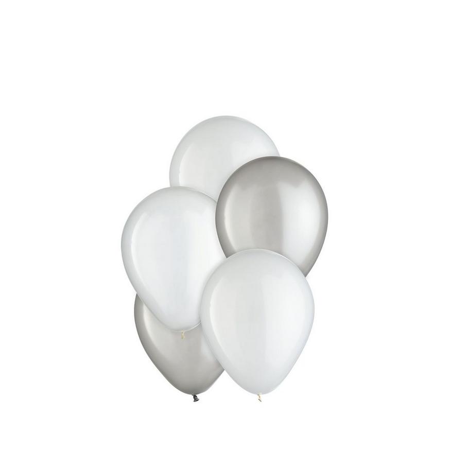 25ct, 5in, Platinum 3-Color Mix Mini Latex Balloons - Clear, Silver & White