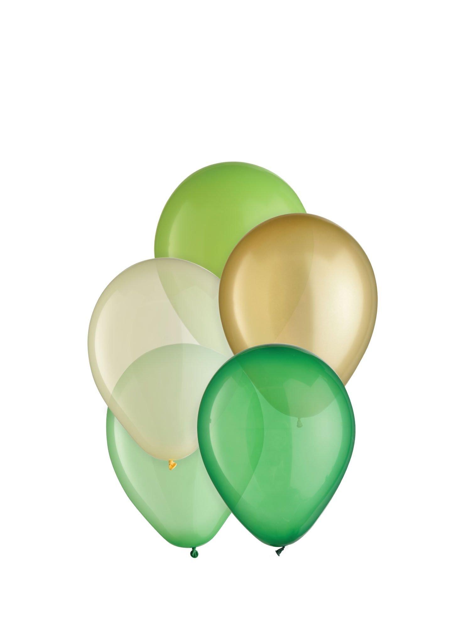 25ct, 5in, Natural 5-Color Mix Mini Latex Balloons - Greens, Gold & White