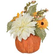 Floral Pumpkin Fall Natural & Synthetic Centerpiece, 8.25in x 11.3in