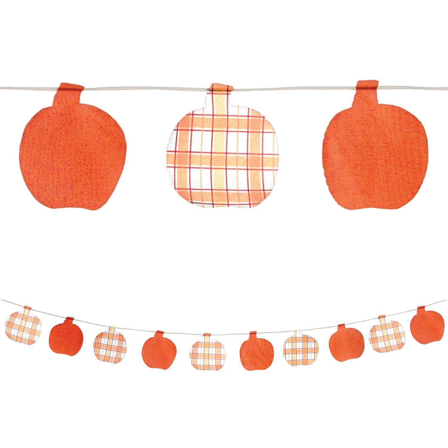 Orange & Plaid Pumpkin Canvas Garland, 9ft