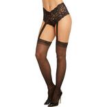 Black Sheer Pantyhose for Adults with Lace Shorts & Garter