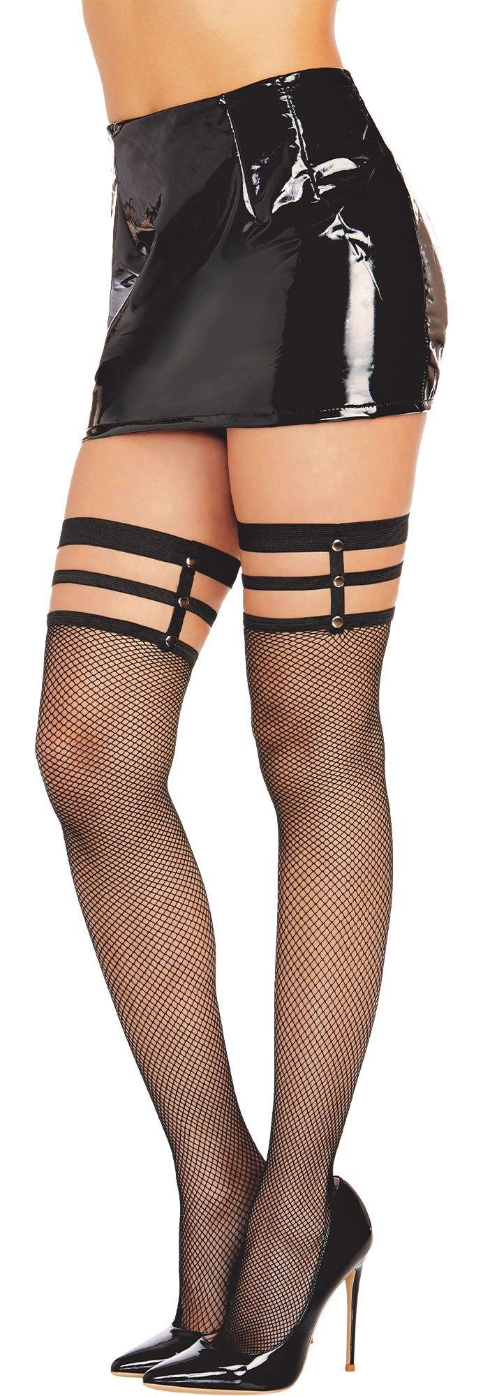 Adult Garter Belt Set with Fishnet Stocking Tights, Black, One Size,  Wearable Costume Accessory for Halloween