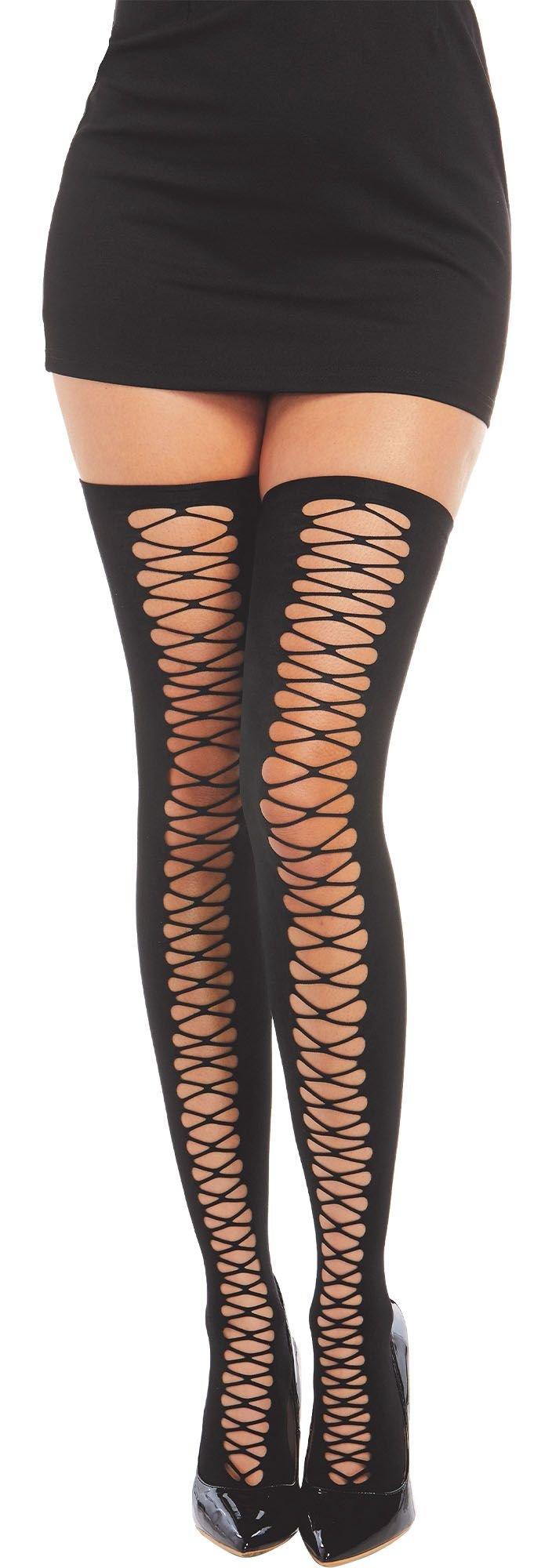 Black Cross Illusion Thigh High for Women Women's Stockings 