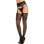 Black Lace Pantyhose for Adults with Suspender Garter