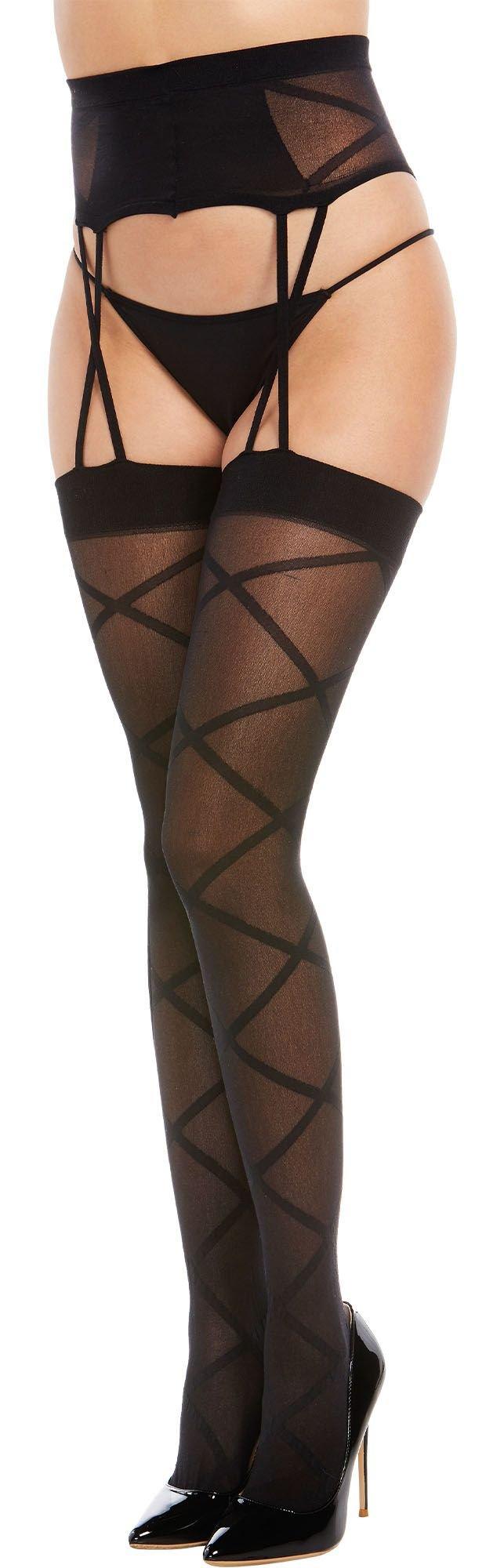 Black Sheer Pantyhose for Adults with Lace Shorts & Garter