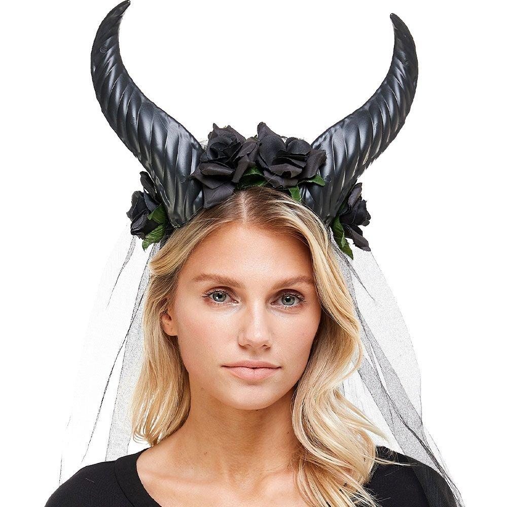 Black Rose Devil Horn Headpiece
