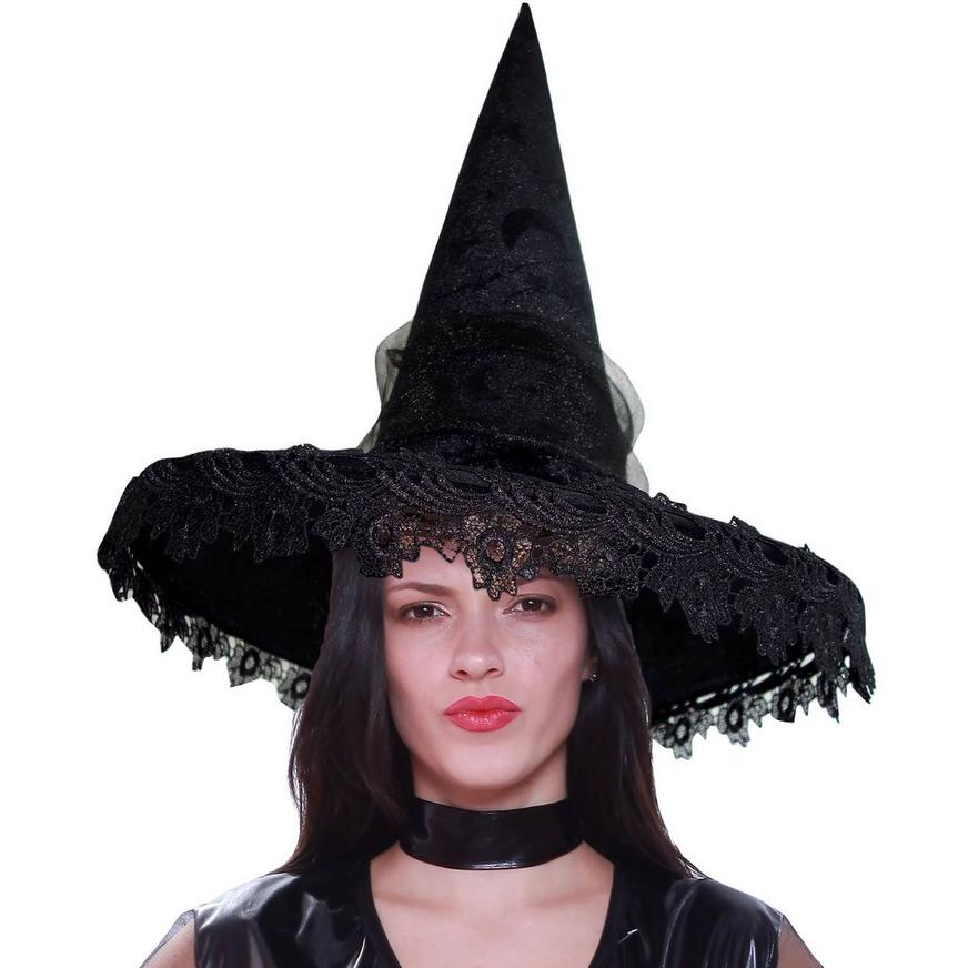 Witches Hat Halloween Adult Black Witches Hat Fancy Dress Horror Spooky UK 
