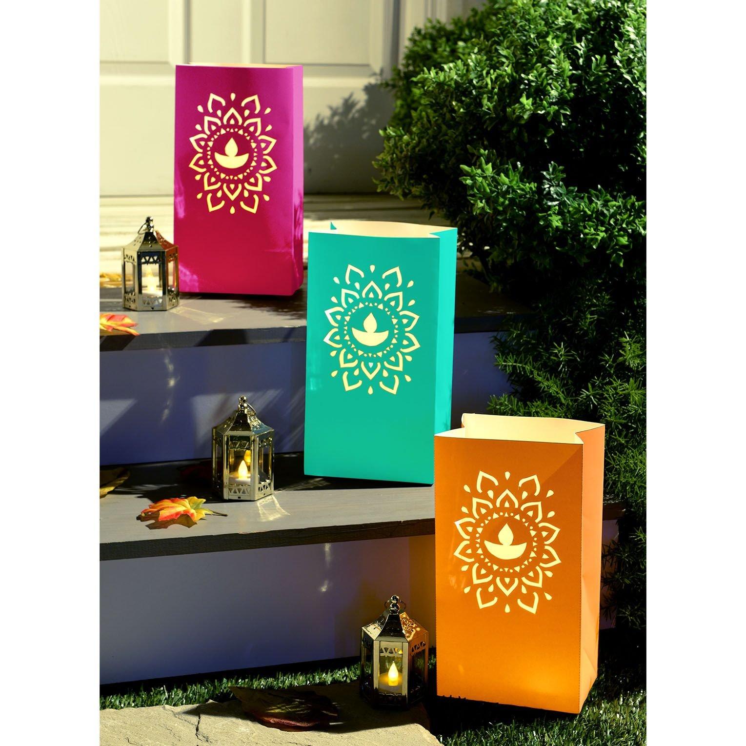 Multicolor Diwali Rangoli Paper Luminary Bags, 6in x 11in, 6ct