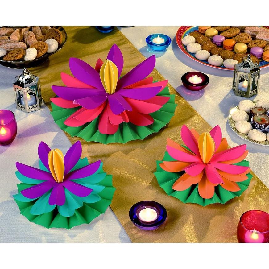 Multicolor Diwali Paper Lotus Flowers, 8in-12in, 3ct