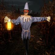 Light-Up Motion-Activated Scarecrow & Lantern Plastic & Fabric Yard Stake with Sounds, 7.8ft