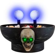 Light-Up Motion-Activated Electrode Skull Halloween Plastic Candy Bowl with Sounds, 8.5in x 7in