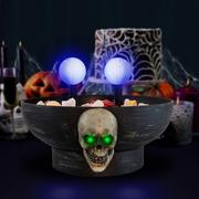 Light-Up Motion-Activated Electrode Skull Halloween Plastic Candy Bowl with Sounds, 8.5in x 7in