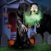 Animated Light-Up Talking Hunched Grim Reaper Plastic & Fabric Yard Decoration, 7ft