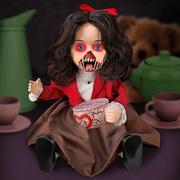 Animatronic Light-Up Talking Zombie Doll with Tea Cup Plastic & Fabric Decoration, 11in x 12in