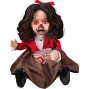 Animatronic Light-Up Talking Zombie Doll with Tea Cup Plastic & Fabric Decoration, 11in x 12in