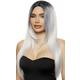 Straight Ombre Gray Synthetic Wig with Black Roots & Middle Part, 28in