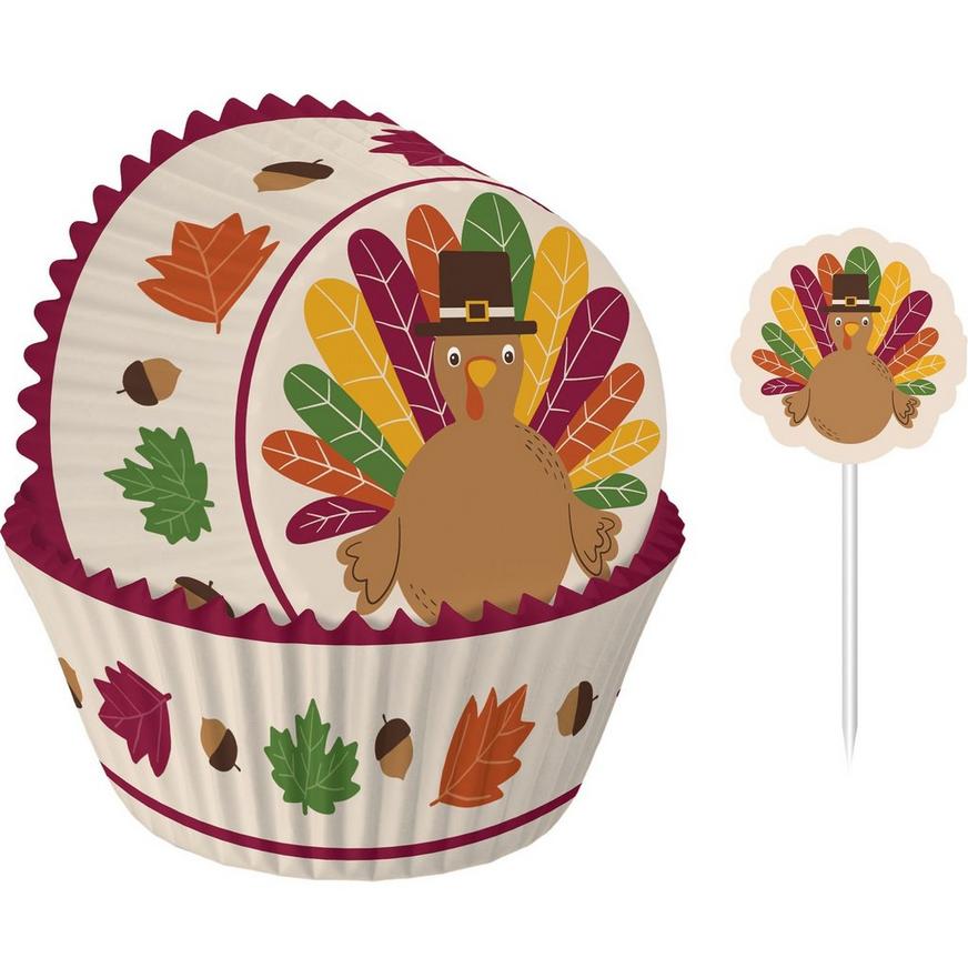 Gobble Turkey Thanksgiving Baking Cups & Cake Picks, 24ct