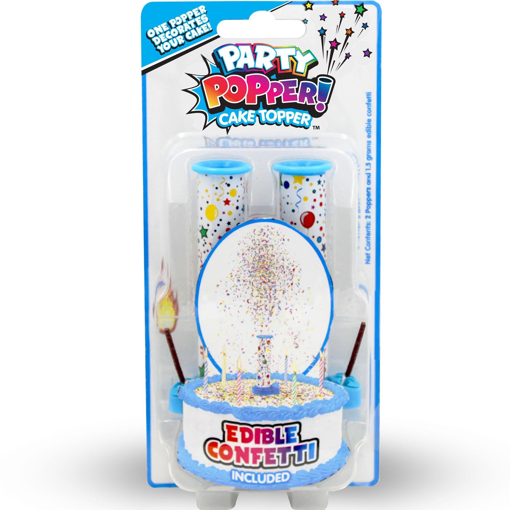 Party Popper! Cake Toppers with Edible Confetti, 4.75in, 2ct Blue or