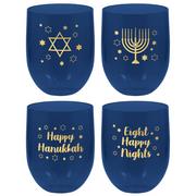 Hanukkah Joy Stemless Plastic Wine Glasses, 15.2oz, 4ct