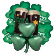 St. Patrick's Day Shamrocks & Beer Foil Balloon Bouquet, 12pc